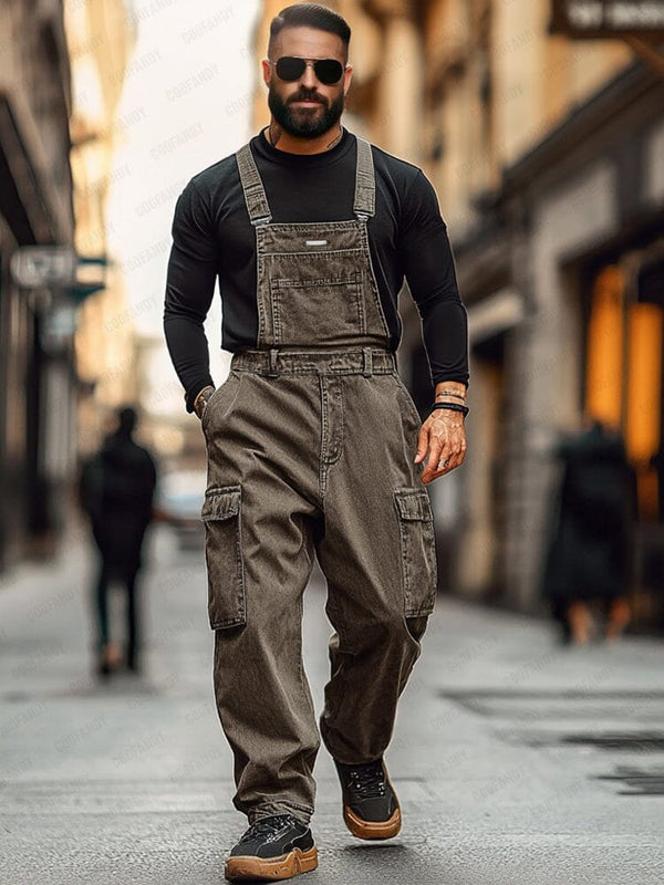 Utility Twill Cotton Cargo Overalls Pants coofandy Brown M
