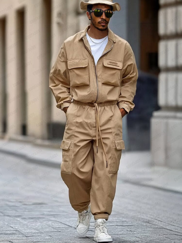 Workwear Inspired Cotton 2-Piece Set Sets coofandy Khaki M