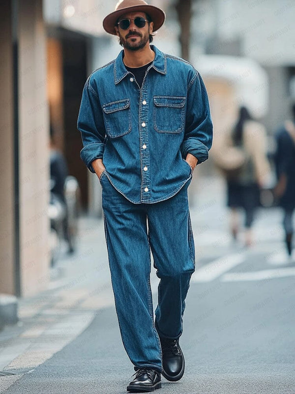 Urban Casual Denim Co-ord Set Sets coofandy Denim Blue M