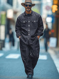 Trendy Denim Look 2-Piece Set Sets coofandy Navy Blue M