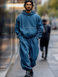 Leisure Denim Hoodie Pants Set Sets coofandy Blue M