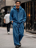 Trendy Streetwear Two-Piece Denim Outfit Sets coofandy Blue M