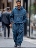 Athleisure Streetwear Denim 2-Piece Matching Set Sets coofandy Blue M