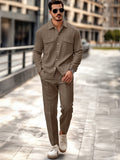 Comfy Waffle Commuting Matching Set Sets coofandy Brown M
