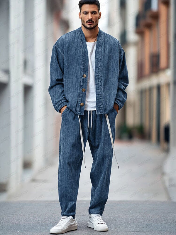 Casual 2-Piece Denim Jacket Set Sets coofandy Blue M