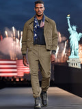 Cargo Style 100% Cotton Jacket Set Sets coofandy Khaki M