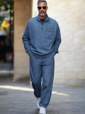 Athleisure 100% Cotton Denim Matching Set Sets coofandy Blue M
