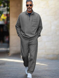 Athleisure 100% Cotton Denim Matching Set Sets coofandy Grey M