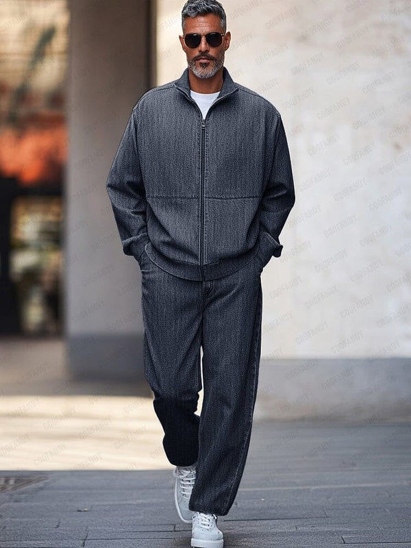Athleisure Denim Jacket Pants Set Sets coofandy Navy Blue M