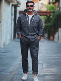 Stylish Athleisure Denim 2-Piece Outfit Sets coofandy Navy Blue M