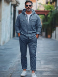 Stylish Athleisure Denim 2-Piece Outfit Sets coofandy Blue M