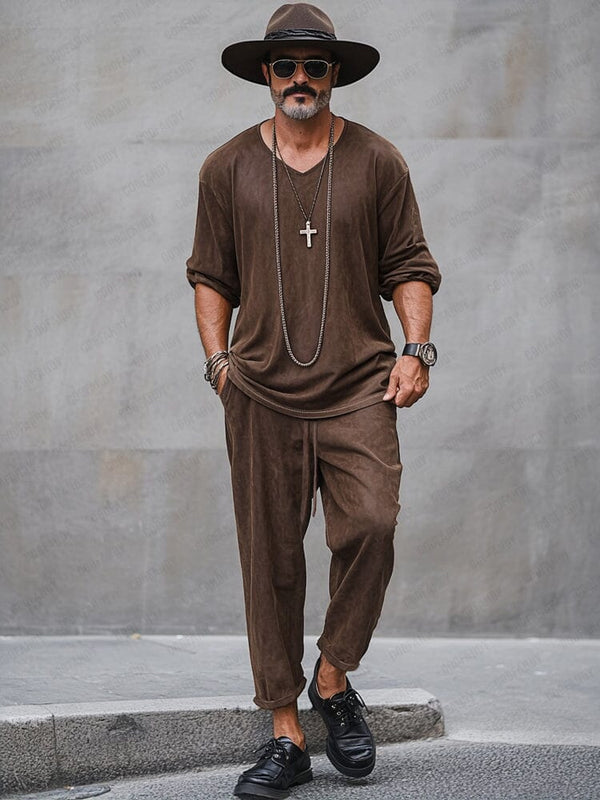 Refined Comfort Suede 2-Piece Set Sets coofandy Brown M