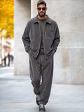 Versatile Corduroy Jacket Pants Set Sets coofandy Grey M