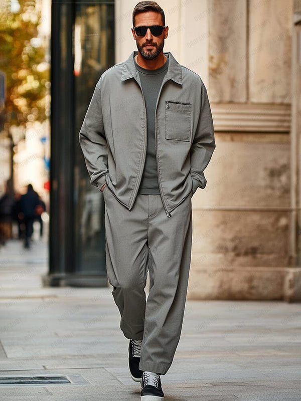Workwear Inspired Jacket Pants Set Sets coofandy Gray M