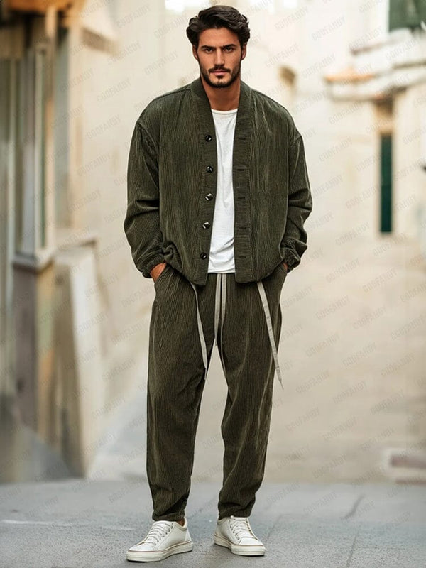 Effortless Style Corduroy Jacket Set Sets coofandy Army Green M