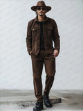 Classic 100% Cotton Cargo Jacket Set Sets coofandy Brown M