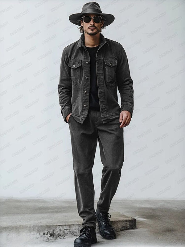 Classic 100% Cotton Cargo Jacket Set Sets coofandy Gray M