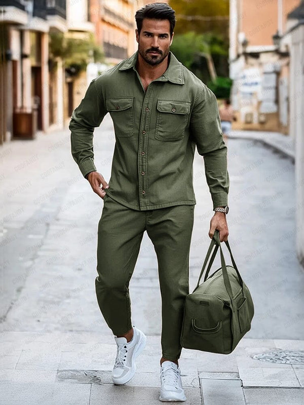 Urban Fashion 100% Cotton Cargo Set Sets coofandy Army Green M