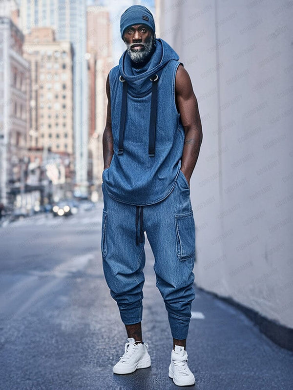 Active Denim 2-Piece Streetwear Set Sets coofandy Blue M