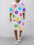 Casual Floral Print Cotton Sports Sets Sets coofandy White M