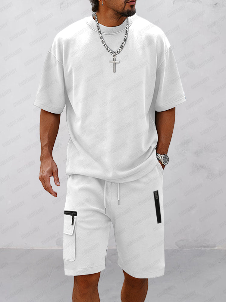 Casual all-match shirt cardigan shorts two-piece set