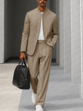 Elegant Stand Collar Thin Blazer Pants Set