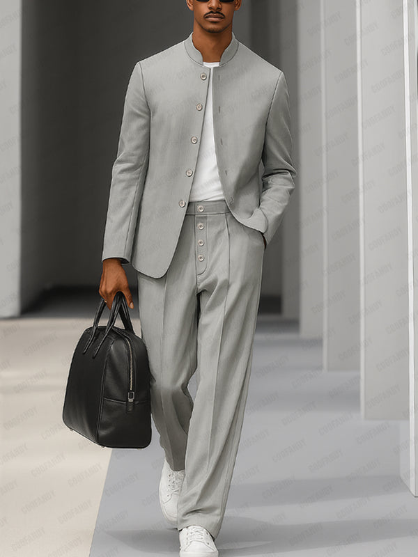 Elegant Stand Collar Thin Blazer Pants Set