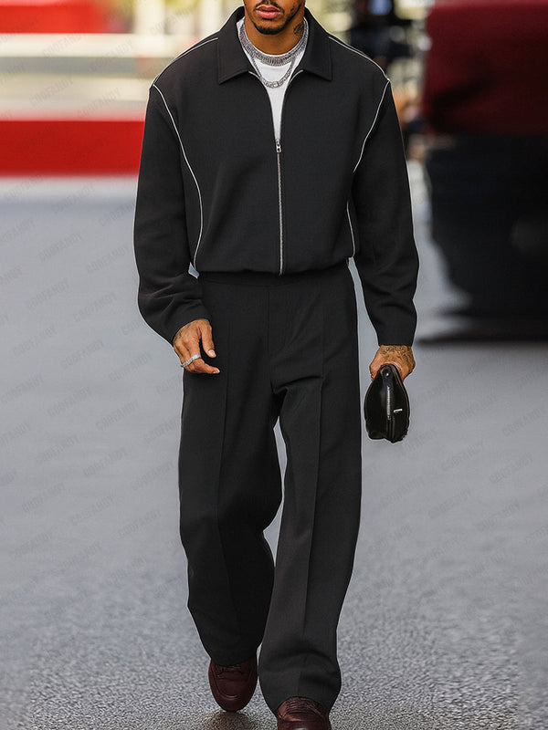 Stylish Contrast Stitch Jacket Pants Set