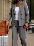 Trendy Contrast Stripe Hooded Blazer Set
