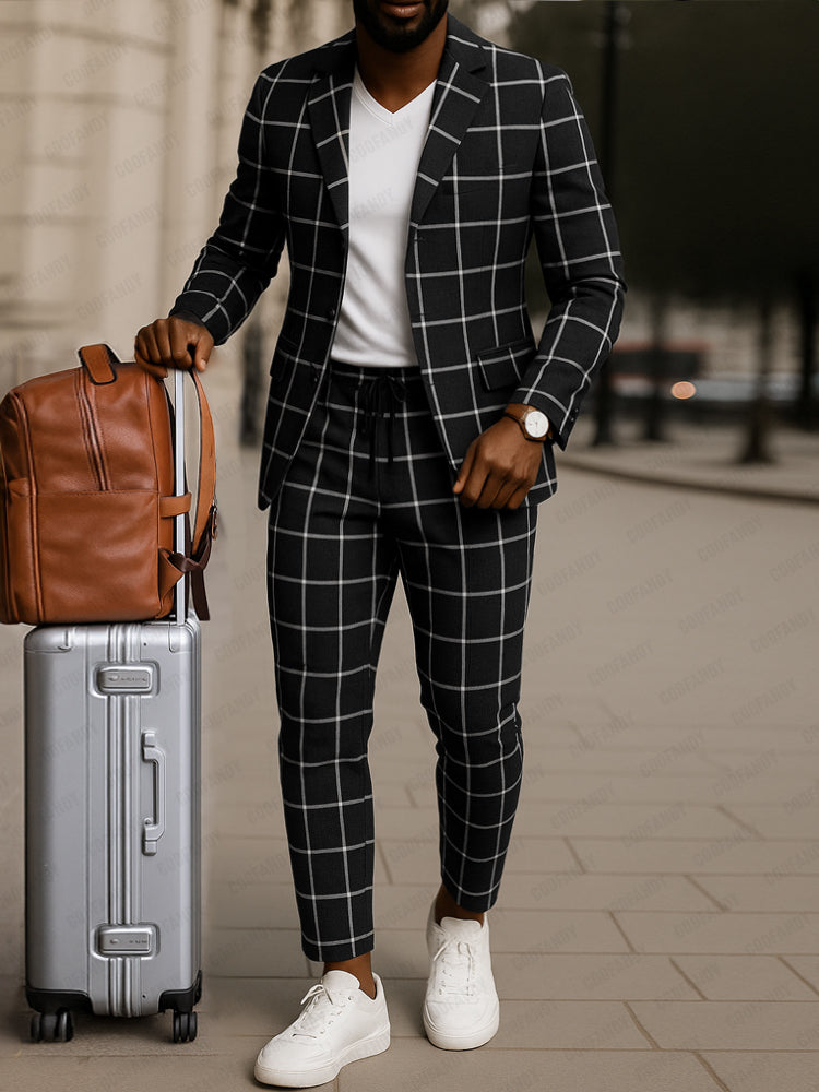 Multicolored Retro Print Blazer Jacket & Flared Pant Set main image 0