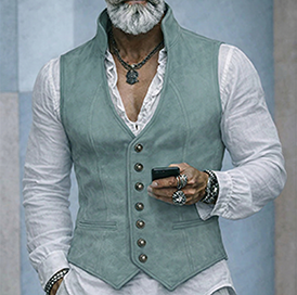 Vintage Suede Stand Collar Suit Vest