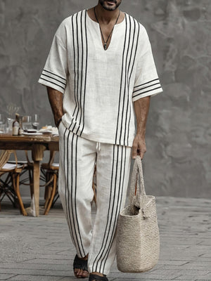 Casual Summer 100% Cotton Striped Matching Set