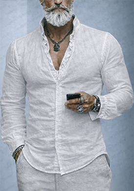 Ruffled Neckline Cotton Long Sleeves Shirt