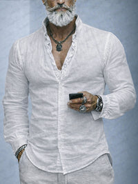 Ruffled Neckline Cotton Long Sleeves Shirt