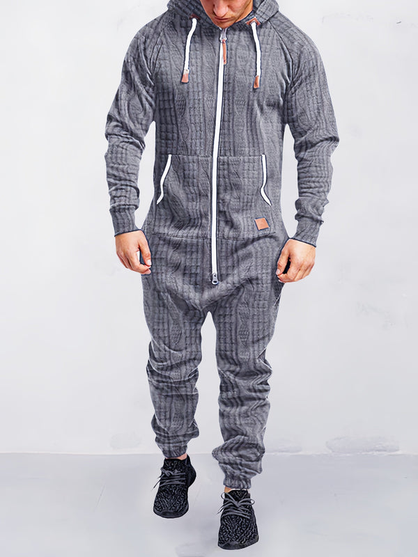 Soft Textured Hooded Jumpsuit Jumpsuit coofandy Grey S
