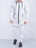 Soft Textured Hooded Jumpsuit Jumpsuit coofandy White S