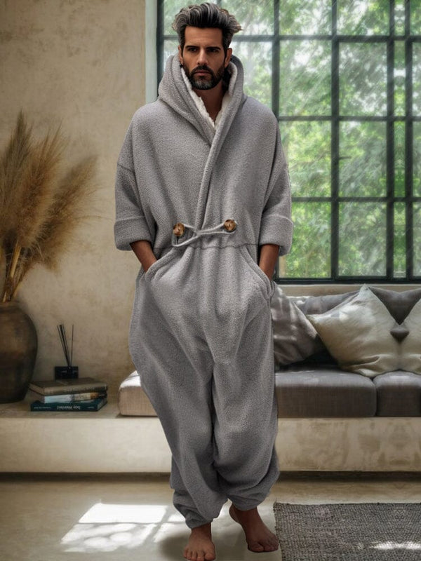 Thermal Fleece Lined Jumpsuit Jumpsuit coofandy Gray M