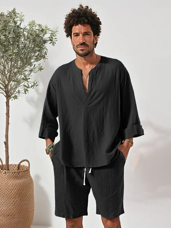 Leisure Simple 100% Cotton 2-Piece Outfits Sets coofandy Black M