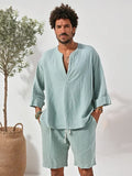 Leisure Simple 100% Cotton 2-Piece Outfits Sets coofandy Light Green M