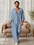 Casual Relaxed Fit 100% Cotton Jumpsuit Jumpsuit coofandy Blue M