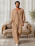 Casual Relaxed Fit 100% Cotton Jumpsuit Jumpsuit coofandy Khaki M