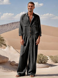 Leisure Loose Fit 100% Cotton Jumpsuit Jumpsuit coofandy Black M
