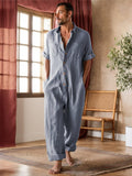 Serene Comfort 100% Cotton Jumpsuit Jumpsuit coofandy Blue M