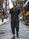 Casual 100% Cotton Multi Pockets Jumpsuit Jumpsuit coofandy Black M