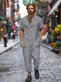 Casual 100% Cotton Multi Pockets Jumpsuit Jumpsuit coofandy Grey M