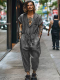 Modern Linen Blend Jumpsuit Jumpsuit coofandy Grey M