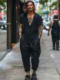 Modern Linen Blend Jumpsuit Jumpsuit coofandy Black M