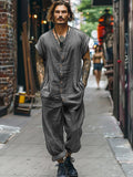 City Vibes Button Down Jumpsuit Jumpsuit coofandy Grey M