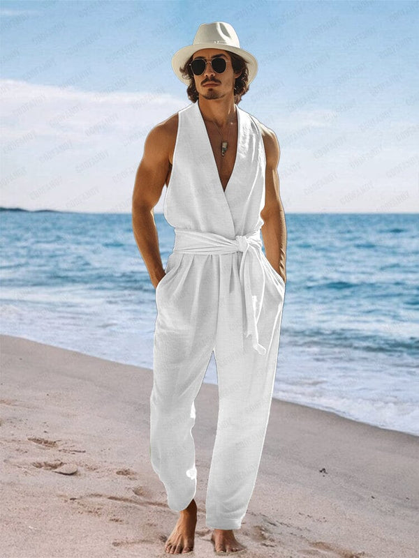 Effortless Elegance 100% Cotton Jumpsuit Jumpsuit coofandy White M
