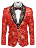 Luxury Floral Tuxedo Embroidered Blazer (US Only) Blazer coofandy Red S